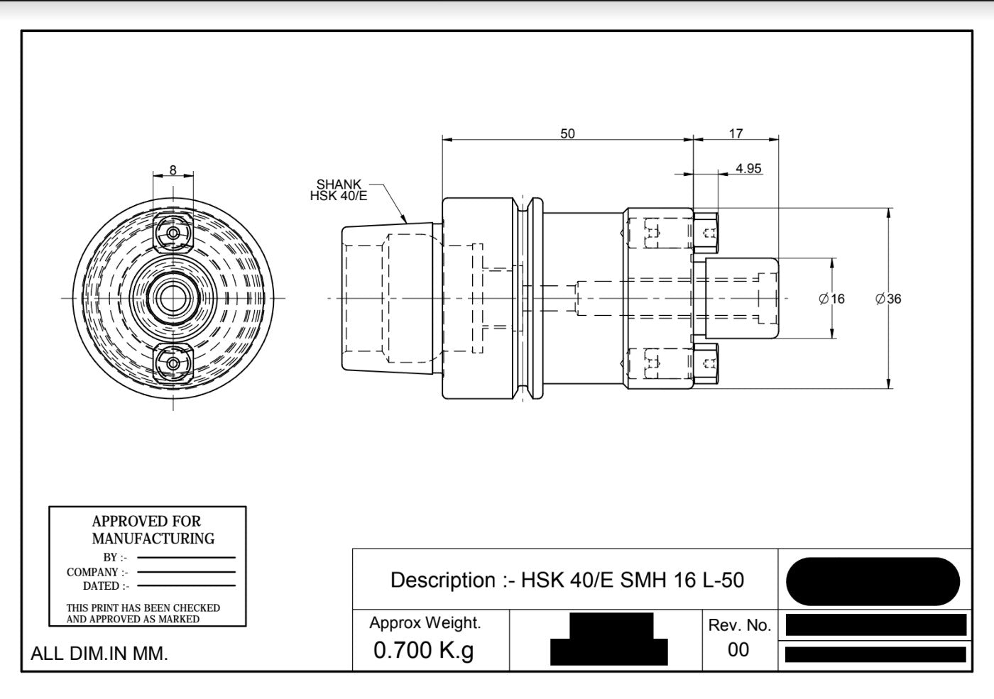 Ceratizit HSK40E-SMH 16-50 Shell Mill Holder 13062793 (0762298)