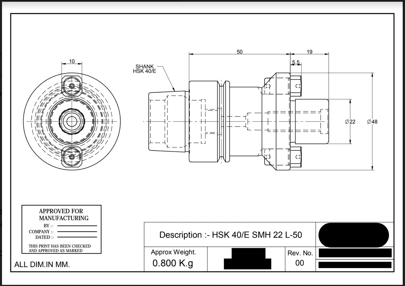 Ceratizit HSK40E-SMH 22-50 Shell Mill Holder 13062794 (0762299)