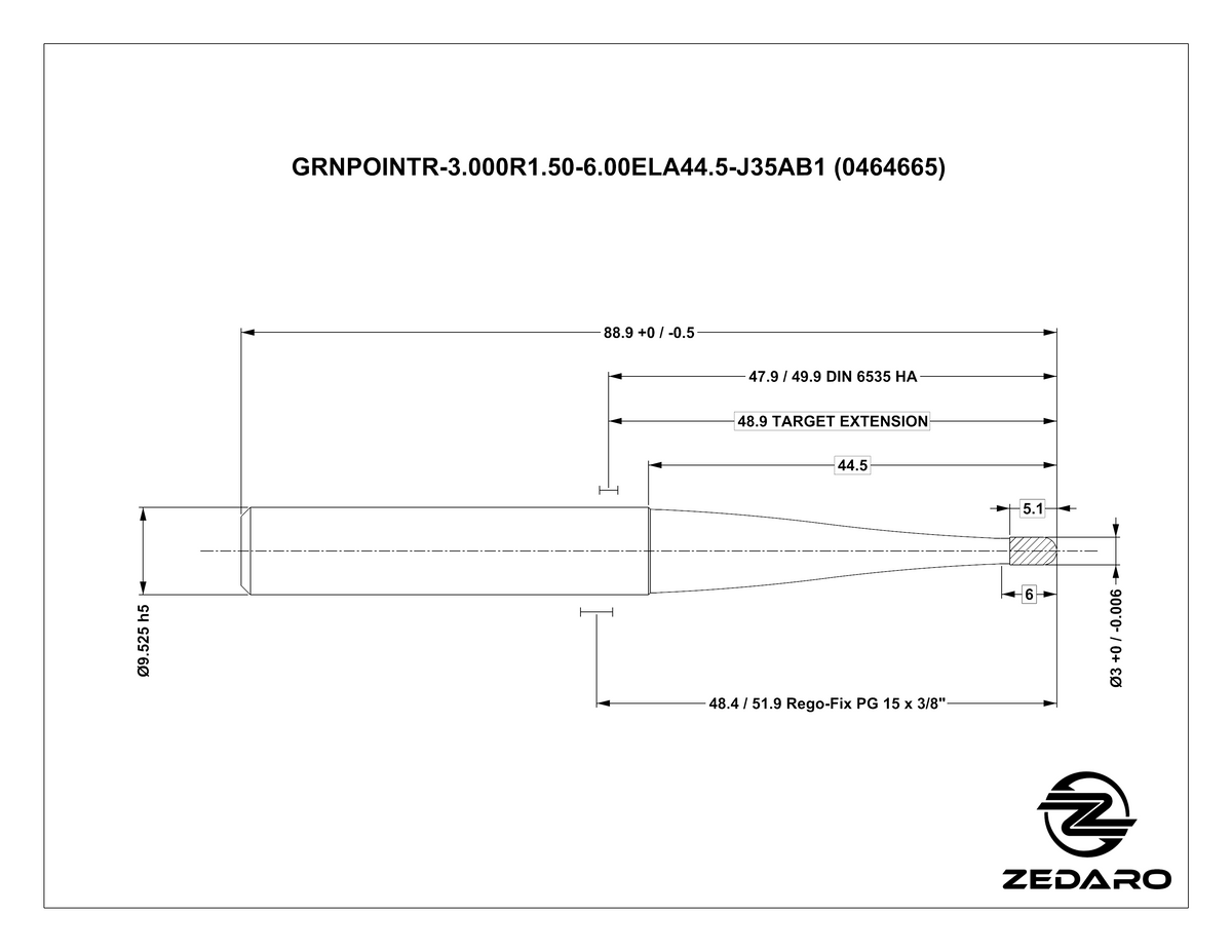 Zedaro GRNPOINTR-3.000R1.50-6.00ELA44.5-J35AB1 (0464665)