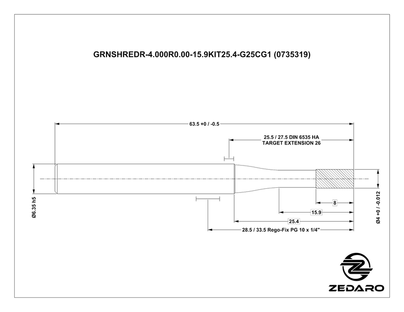 Zedaro GRNSHREDR-4.000R0.00-15.9KIT25.4-G25CG1 (0735319)