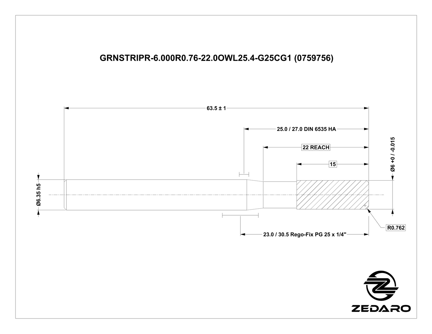 Zedaro GRNSTRIPR-6.000R0.76-22.0OWL25.4-G25CG1 (0759756)