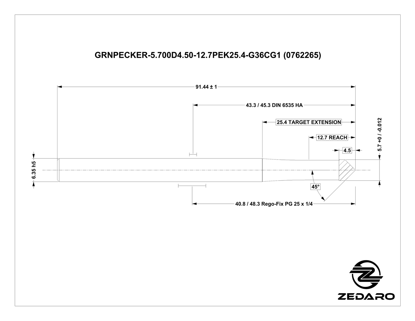 Zedaro GRNPECKER-5.700D4.50-12.7PEK25.4-G36CG1 (0762265)
