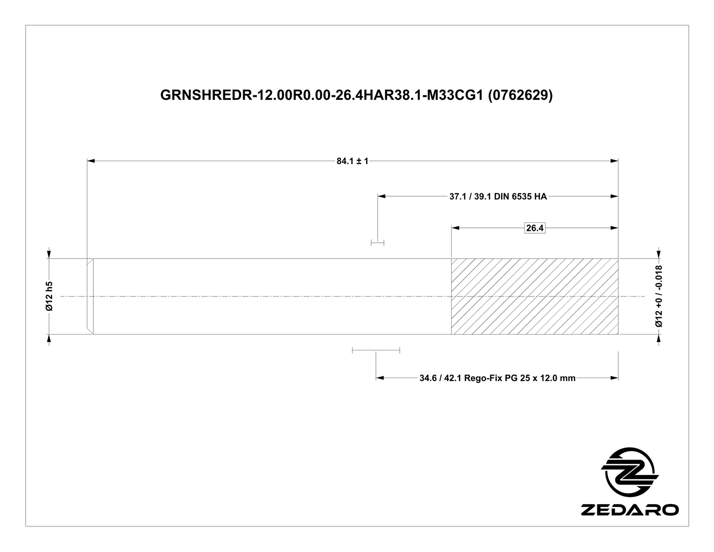 Zedaro GRNSHREDR-12.00R0.00-26.4HAR38.1-M33CG1 (0762629)