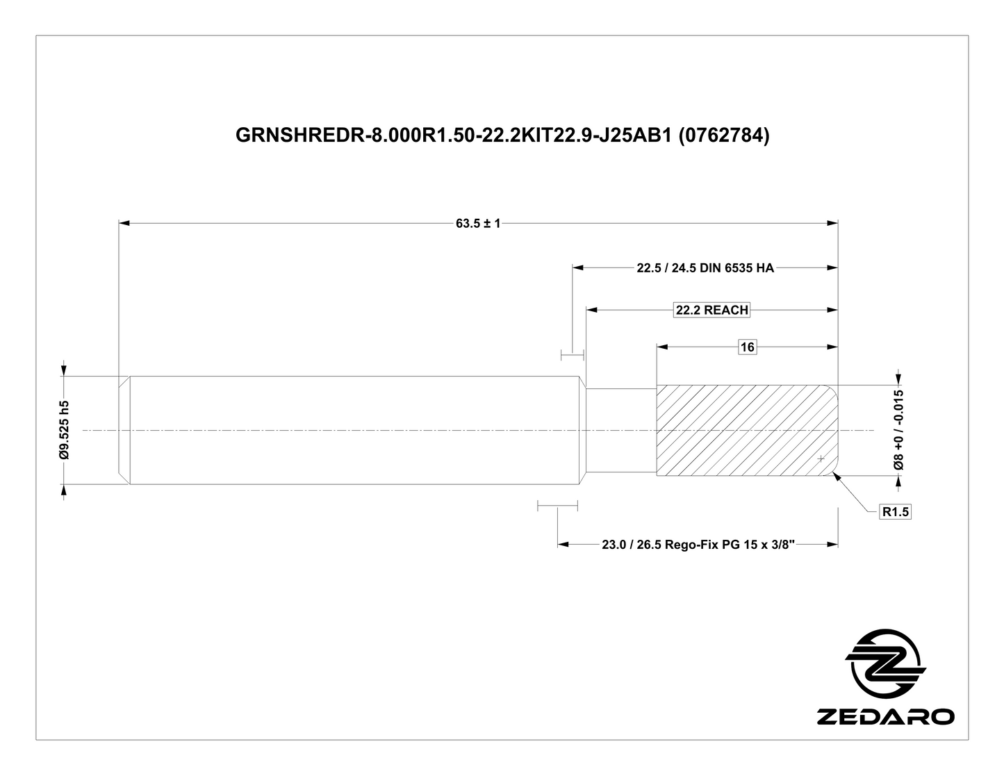 Zedaro GRNSHREDR-8.000R1.50-22.2KIT22.9-J25AB1 (0762784)