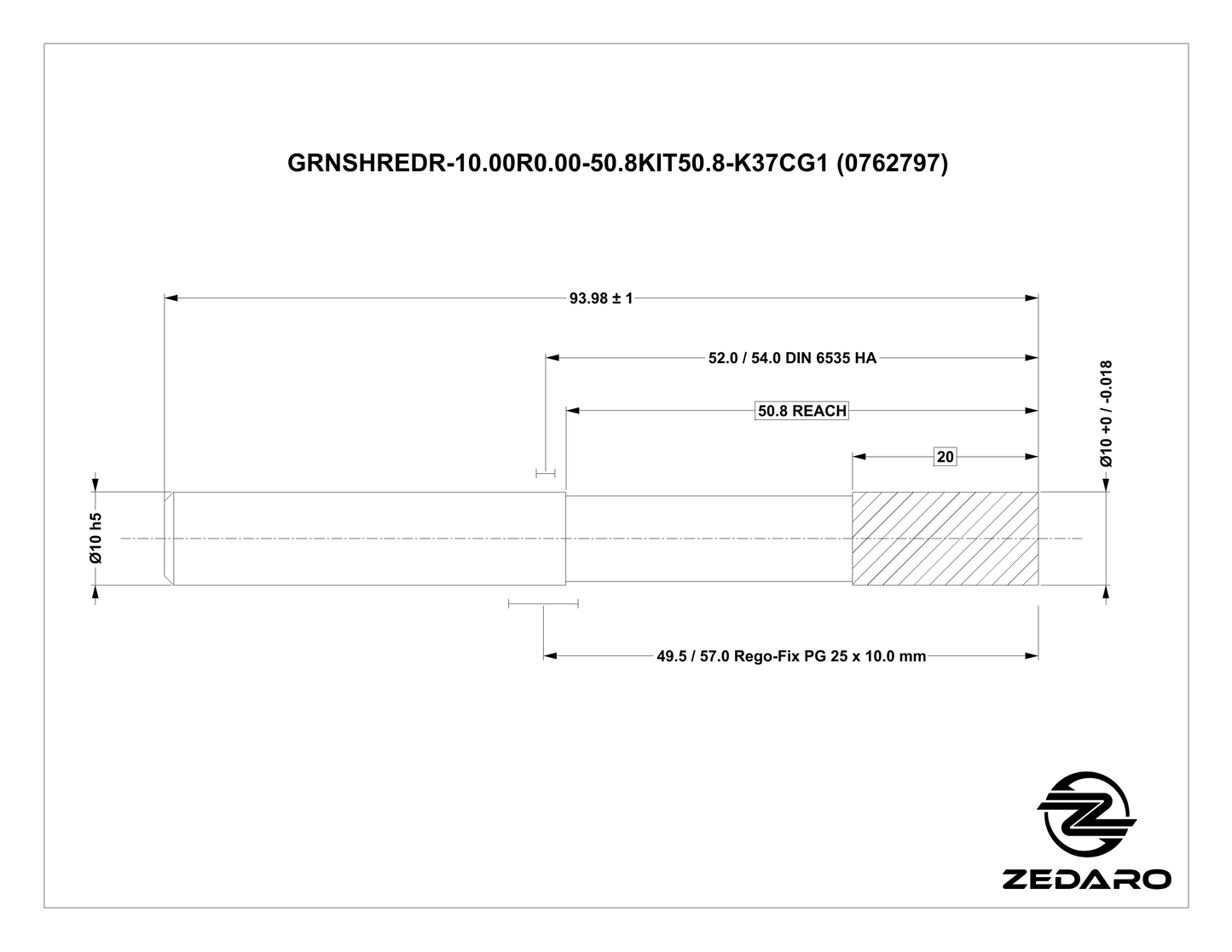 Zedaro GRNSHREDR-10.00R0.00-50.8KIT50.8-K37CG1 (0762797)