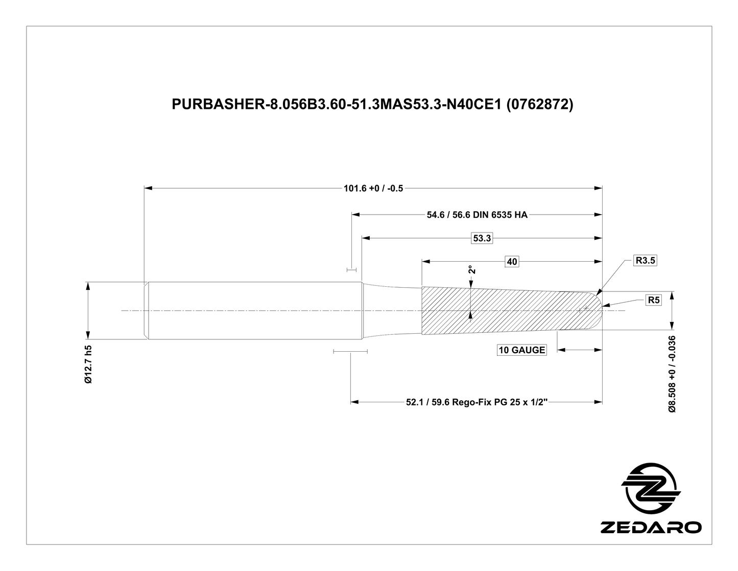 Zedaro PURBASHER-8.056B3.60-51.3MAS53.3-N40CE1 (0762872)