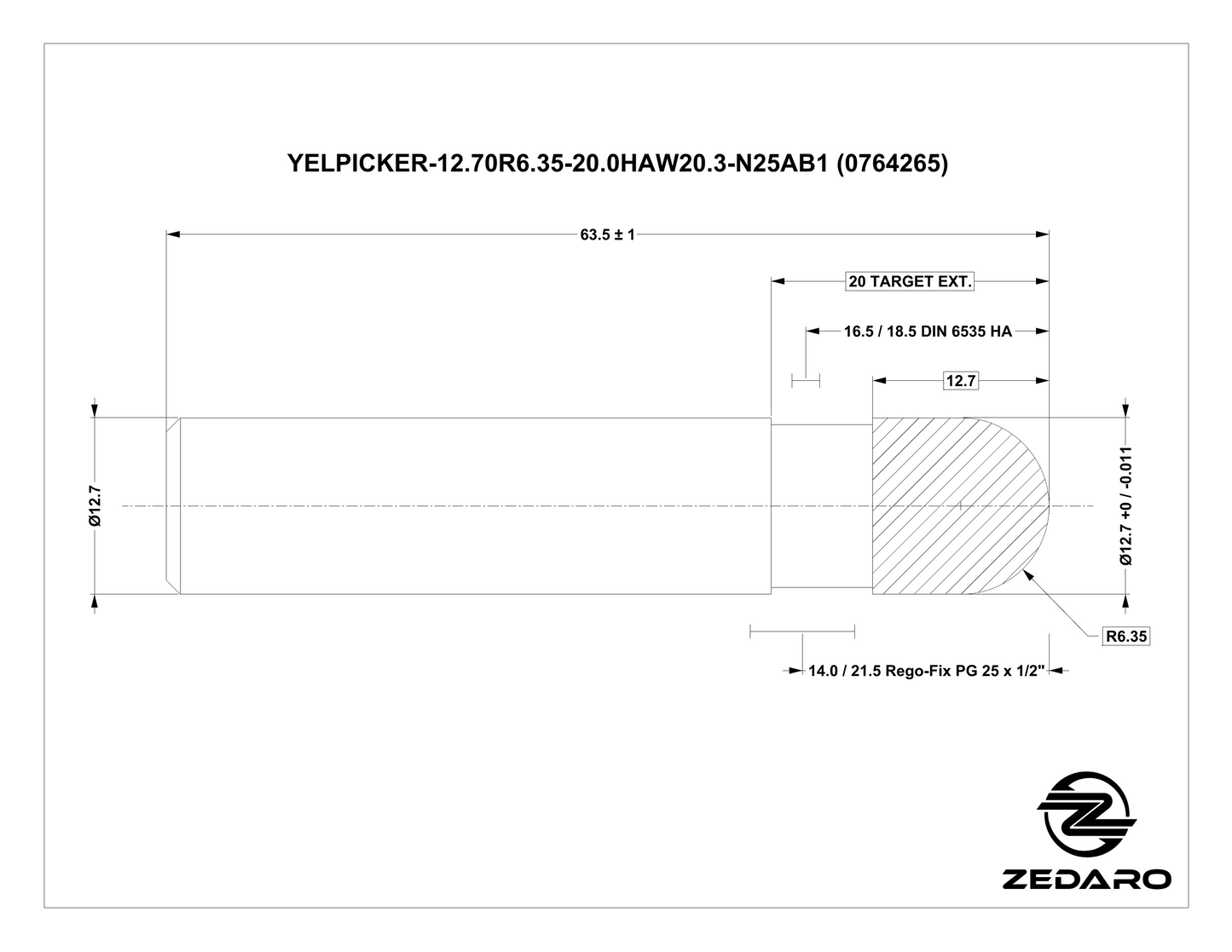 Zedaro YELPICKER-12.70R6.35-20.0HAW20.3-N25AB1 (0764265)