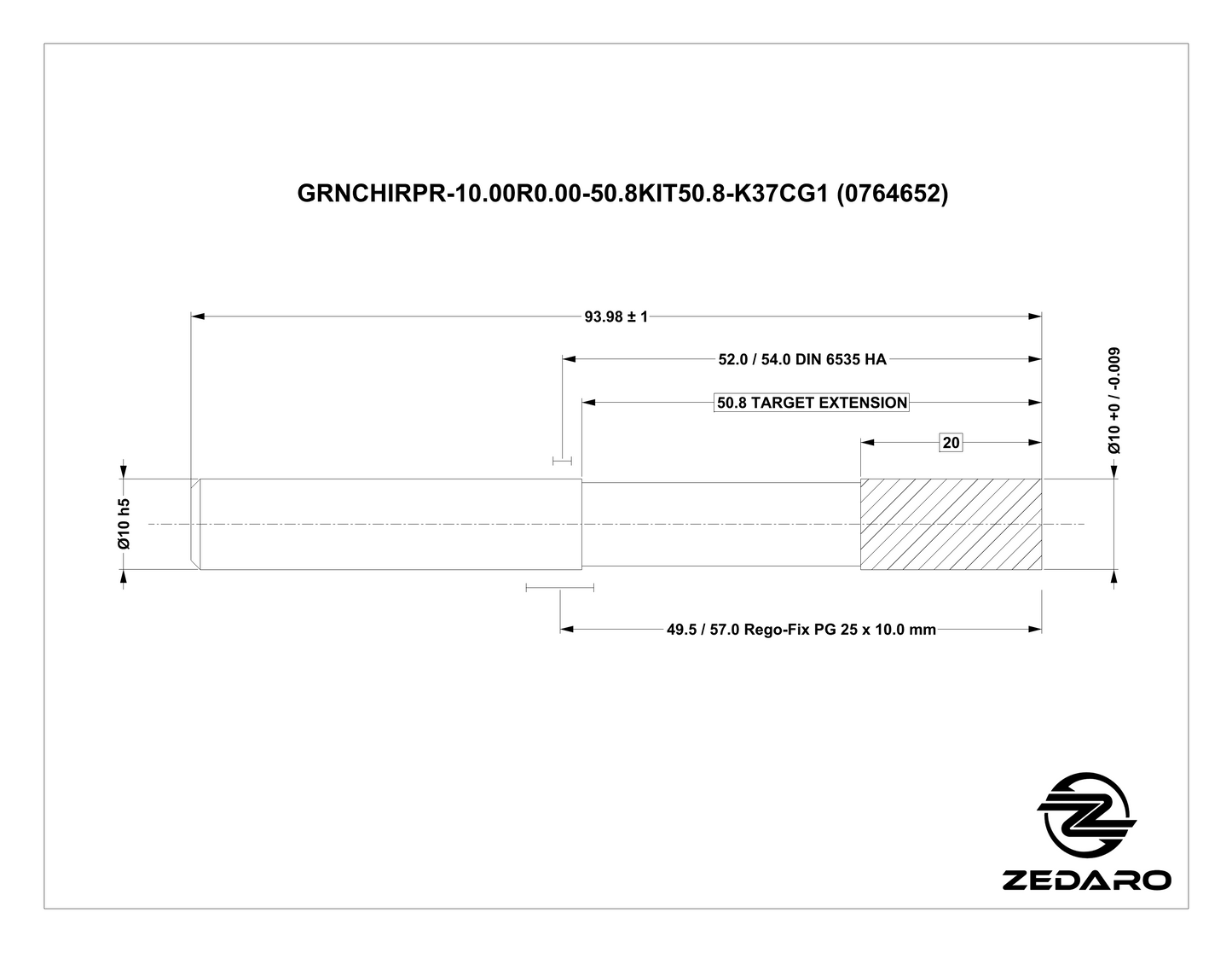 Zedaro GRNCHIRPR-10.00R0.00-50.8KIT50.8-K37CG1 (0764652)