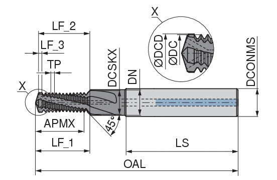 Ceratizit BGF M6 2,0D NZ4 IK AlCrN; MonoThread - Drill Thread Milling Cutter With Chamfer Facet - 5053906000 (0682286)