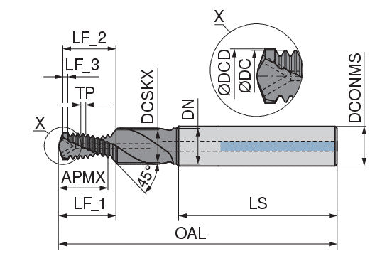 Ceratizit BGF M12x1,5 2,0D IK TiAlN; MonoThread - Drill Thread Milling Cutter With Chamfer Facet - 5085412200 (0682307)