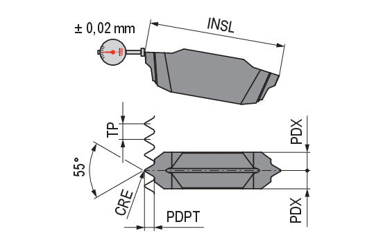 Ceratizit TC16-2 EI 12 W CTPP535 Threading Inserts Full Profile Whitworth 55° 70359132 (0717503)