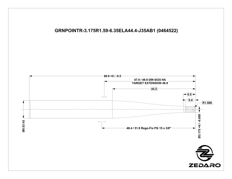 Zedaro GRNPOINTR-3.175R1.59-6.35ELA44.4-J35AB1 (0464522)