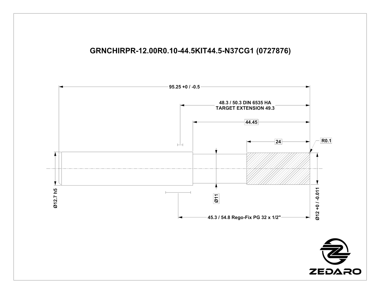 Zedaro GRNCHIRPR-12.00R0.10-44.5KIT44.5-N37CG1 (0727876)