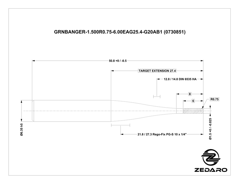 Zedaro GRNBANGER-1.500R0.75-6.00EAG25.4-G20AB1 (0730851)