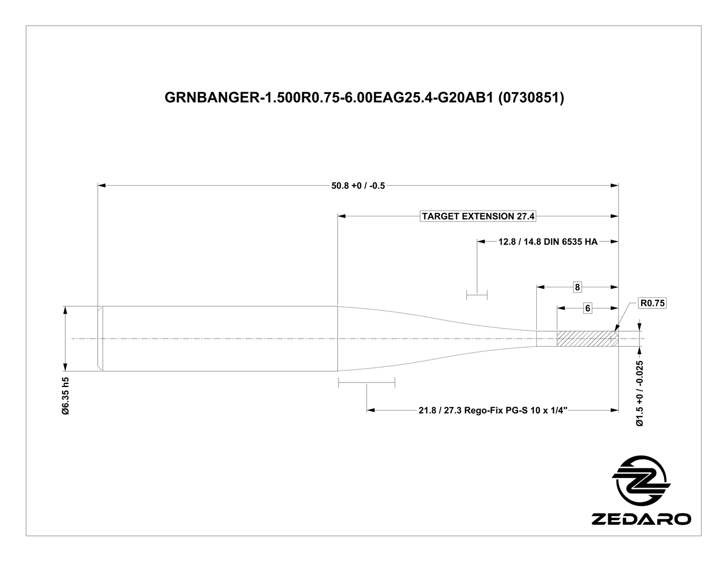 Zedaro GRNBANGER-1.500R0.75-6.00CON25.4-G20AB1 (0730851)