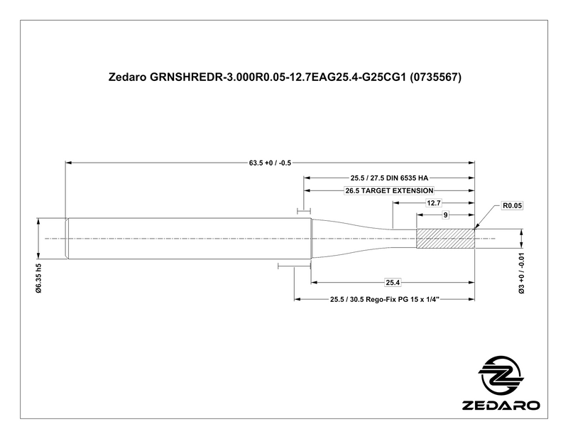 Zedaro GRNSHREDR-3.000R0.05-12.7EAG25.4-G25CG1 (0735567)