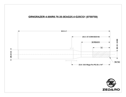 Zedaro GRNGRAZER-4.000R0.76-20.0EAG25.4-G25CG1 (0759759)