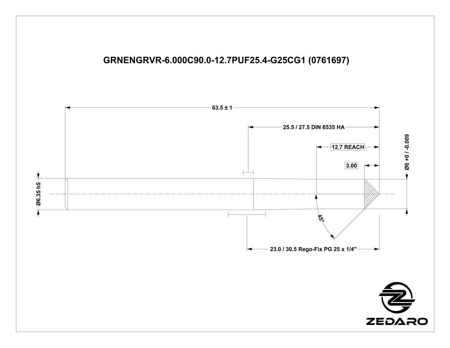 Zedaro GRNENGRVR-6.000C90.0-12.7PUF25.4-G25CG1 (0761697)