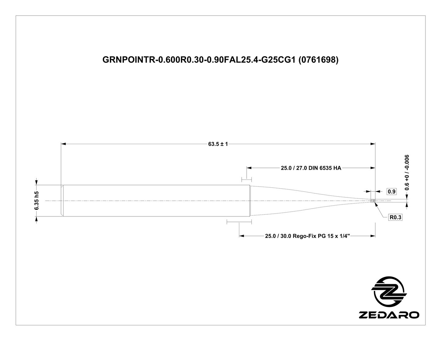 Zedaro GRNPOINTR-0.600R0.30-0.90FAL25.4-G25CG1 (0761698)
