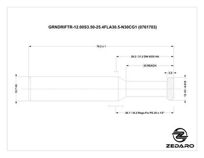 Zedaro GRNDRIFTR-12.00S3.50-25.0FLA30.5-N30CG1 (0761703)