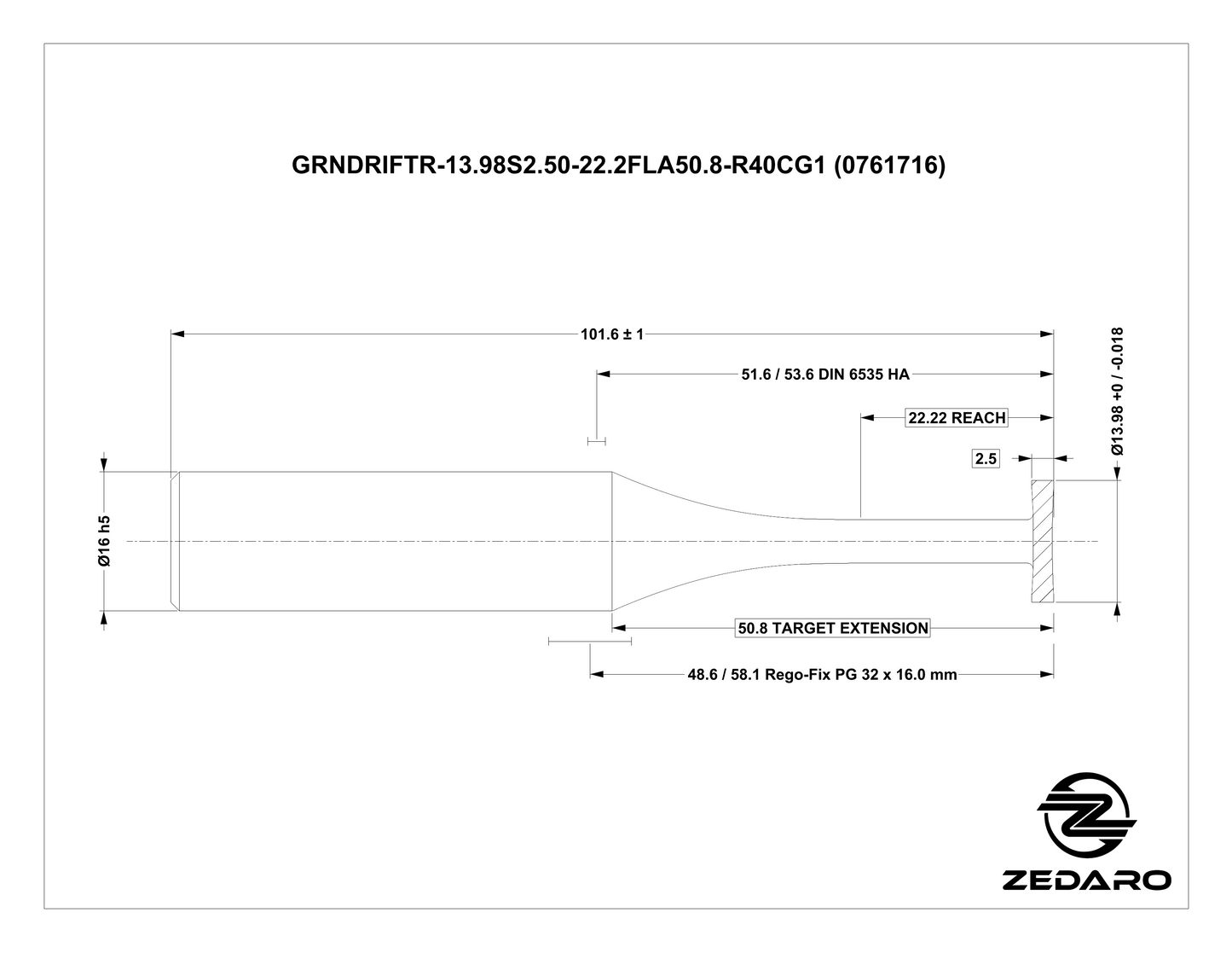 Zedaro GRNDRIFTR-13.98S2.50-22.2FLA50.8-R40CG1 (0761716)