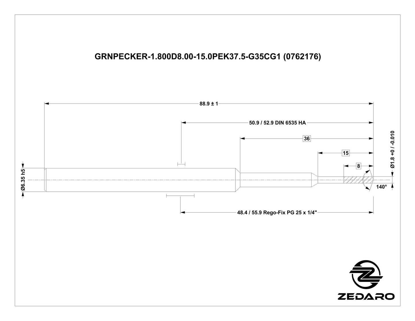 Zedaro GRNPECKER-1.800D8.00-15.0PEK37.5-G35CG1 (0762176)