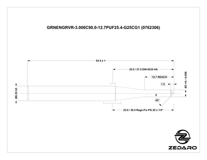 Zedaro GRNENGRVR-3.000C90.0-12.7PUF25.4-G25CG1 (0762306)