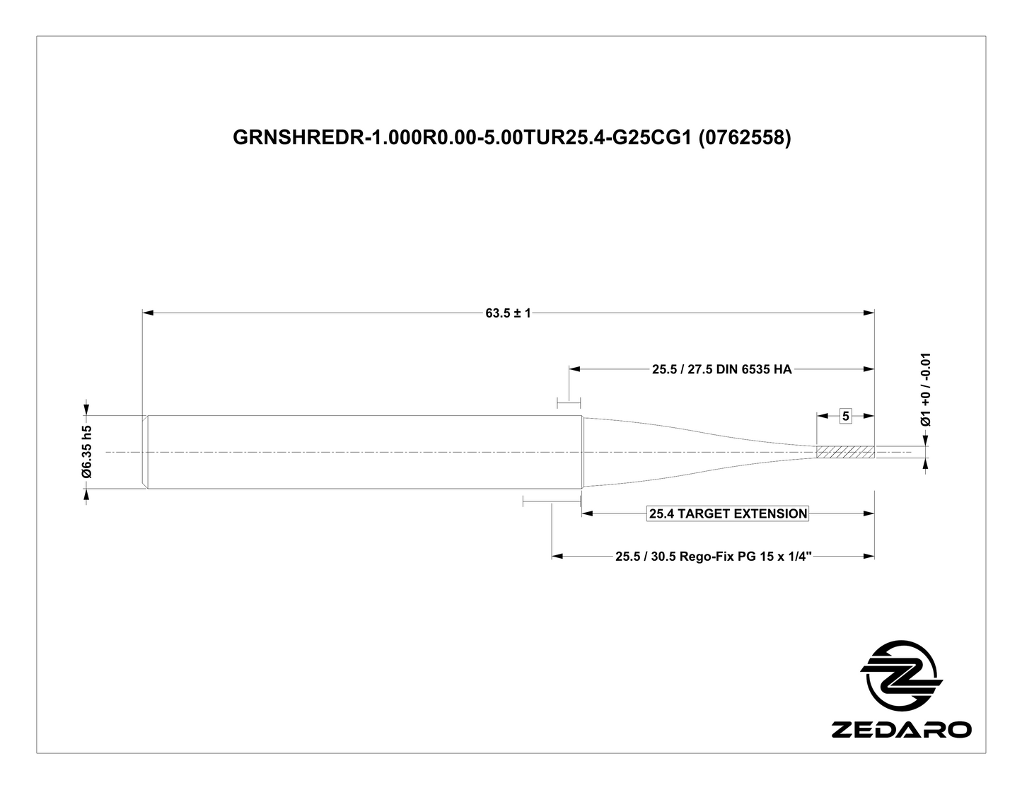Zedaro GRNSHREDR-1.000R0.00-5.00TUR25.4-G25CG1 (0762558)