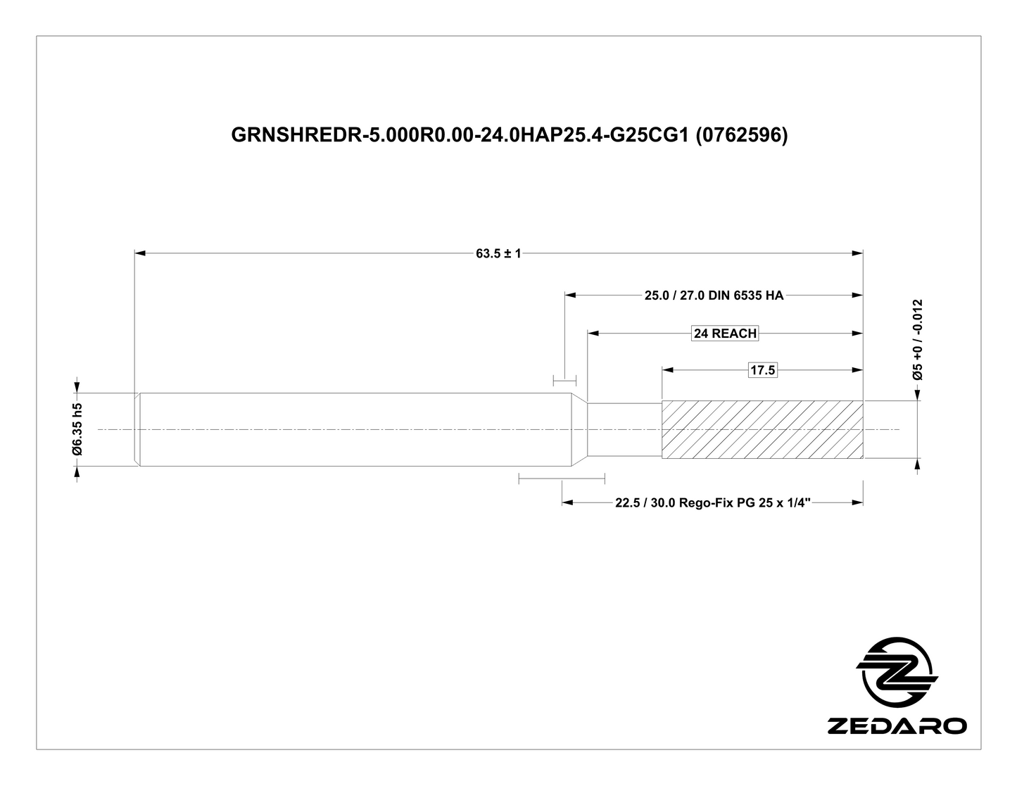 Zedaro GRNSHREDR-5.000R0.00-24.0HAP25.4-G25CG1 (0762596)
