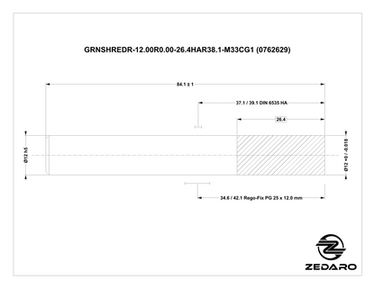Zedaro GRNSHREDR-12.00R0.00-26.4HAR38.1-M33CG1 (0762629)
