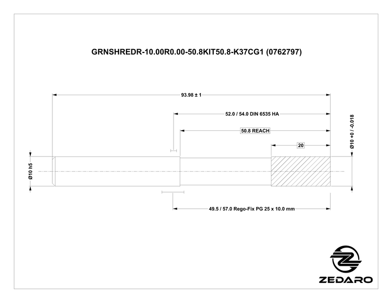 Zedaro GRNSHREDR-10.00R0.00-50.8KIT50.8-K37CG1 (0762797)