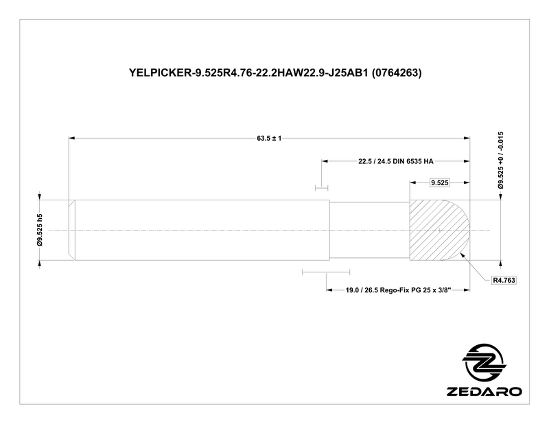 Zedaro YELPICKER-9.525R4.76-22.2HAW22.9-J25AB1 (0764263)