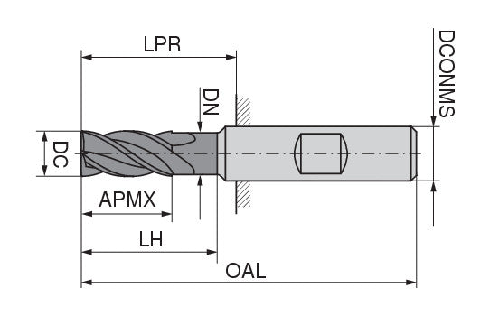 Ceratizit N.H-SA.3,0.35°.Z4.F.HB.L TI1000 End Milling Cutter 54051030 (0728008)
