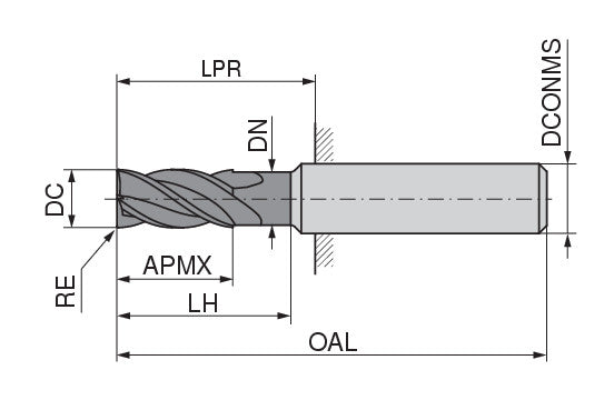 Ceratizit N.H-SA.12,0.45°.Z4.R1,5.HA.L TI1000 End Milling Cutter With Corner Radius 52102127 (0764781)