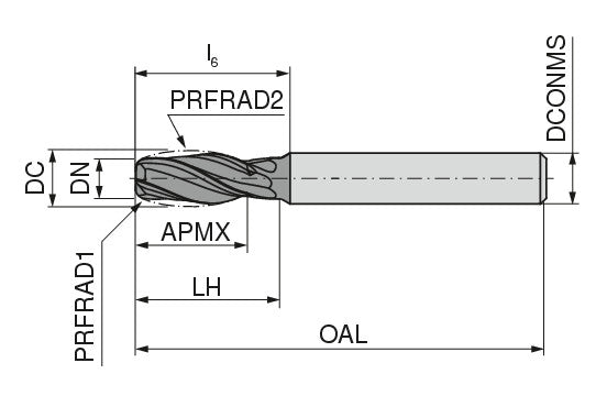 Ceratizit N.3D-F.SC.10.30°.Z4.2.50.HA.L APB72S CoreLine Barrel-shaped End Mills Finish 52739100 (0771036)