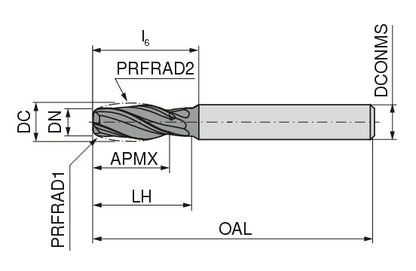 Ceratizit N.3D-F.SC.10.30°.Z4.2.50.HA.L APB72S CoreLine Barrel-shaped End Mills Finish 52739100 (0771036)