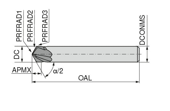 Ceratizit N.3D-F.SC.10.25°.Z2.1.1,5.HA.L APB72S CoreLine Tapered End Mills Finish 52755100 (0771084)