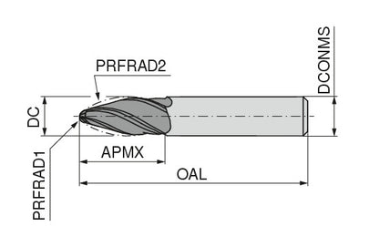 Ceratizit N.3D-F.SC.6,0.30°.Z3.1.95.HA.L APB72S CoreLine Oval-shaped End Mills Finish 52745060 (0771037)