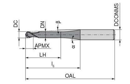 Ceratizit N.RD.0,5.30°.Z2.HA.L1,1 DPA72S CoreLine - Micro-ball Nosed Cutter - 52804052 (0771244)