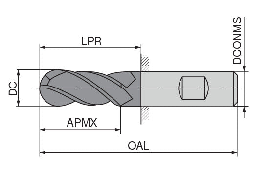 Ceratizit N.RD.20,0.45°.Z4.HB.EL TI1000 Ball Nosed Cutter 52403200 (0765041)