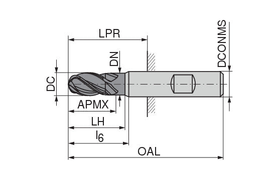 Ceratizit SCR.H-RD.6,0.35°.Z4.HB.L TI1200 CoreLine Ball-nosed End Mills 52612061 (0770803)