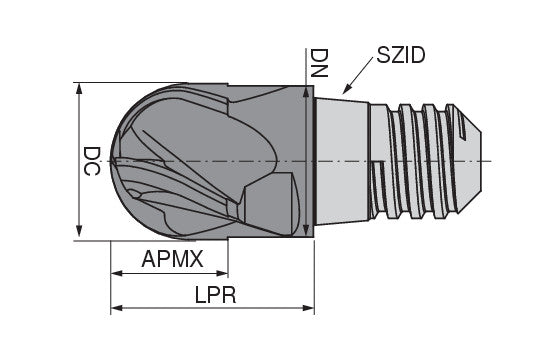 Ceratizit MUC-N.RD.10,0.30°.Z4.KLG8 TI1100 CoreLine Ball-nosed End Mills MultiChange 52866100 (0771377)