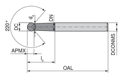 Ceratizit N.KG.8,0.30°.Z2.HA.EL100 TI1000 CoreLine - Ball Nosed Cutter 220° - 52323080 (0764954)