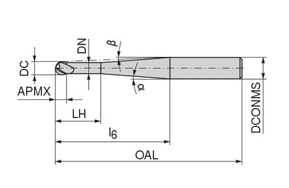 Ceratizit N.RD.2,0/6,0.30°.Z2.HA.EL CoreLine - Ball-nosed End Mills - 52320020 (0764934)