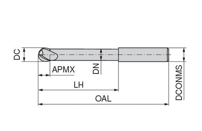 Ceratizit N.RD.12,0/12,0.30°.Z2.HA.EL CoreLine - Ball-nosed End Mills - 52320120 (0764945)