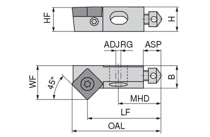Ceratizit SHORT CLAMP HOLDER UKS10-SOEX07T3-45R CoreLine Clamping 45° 6283712145 (0756323)