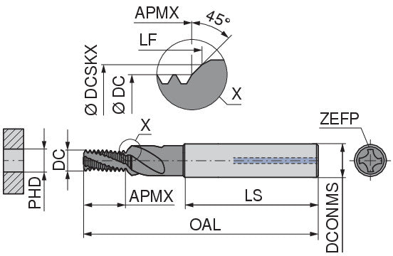Ceratizit SFSE.M16.2D.HA.18.IK AlTiN CoreLine - Shank Thread Milling Cutter With Chamfer Facet - 5055216000 (0758641)
