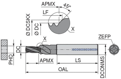 Ceratizit SFSE.M16.2D.HA.18.IK AlTiN CoreLine - Shank Thread Milling Cutter With Chamfer Facet - 5055216000 (0758641)