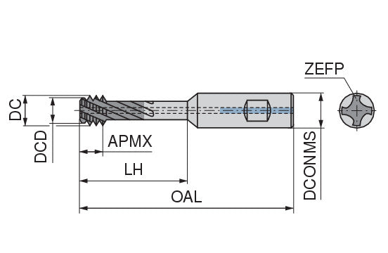 Ceratizit H.M8-M10X1,25.HB.10.5,0.19,0.IK TIALN CoreLine Circular Drill Thread Milling Cutter ZBGF 50840080 (0769606)
