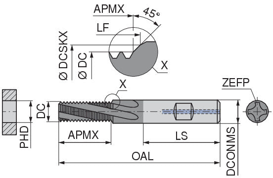 Ceratizit SFSE.UNC3/4-10.41,2.HB.20.IR/IL.IK TI500 CoreLine Shank Thread Milling Cutter With Chamfer Facet 5481803400 (0761431)